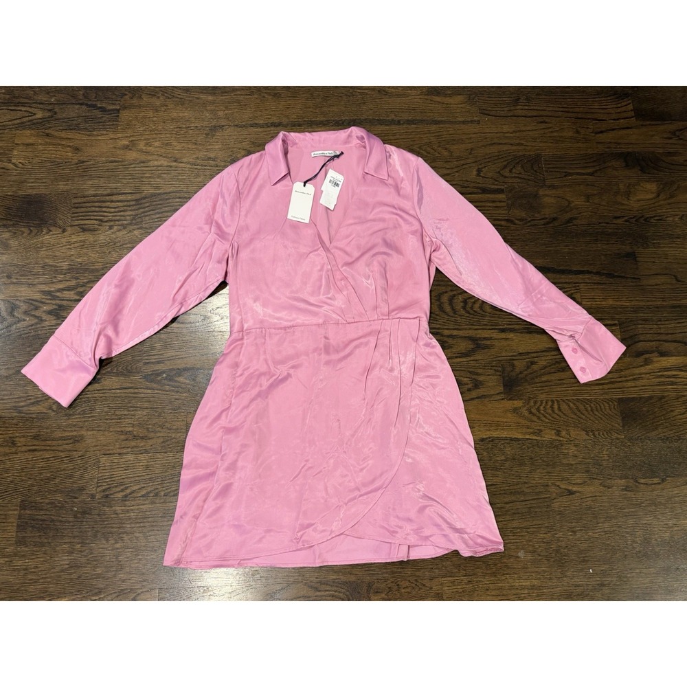 Abercrombie long sleeve satin drapey shirt dress pink cocktail XL New